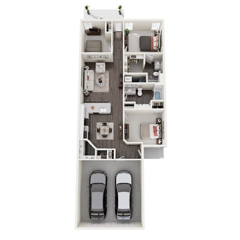 Floor plan for 3 beds, 2 baths, 1294 sqft